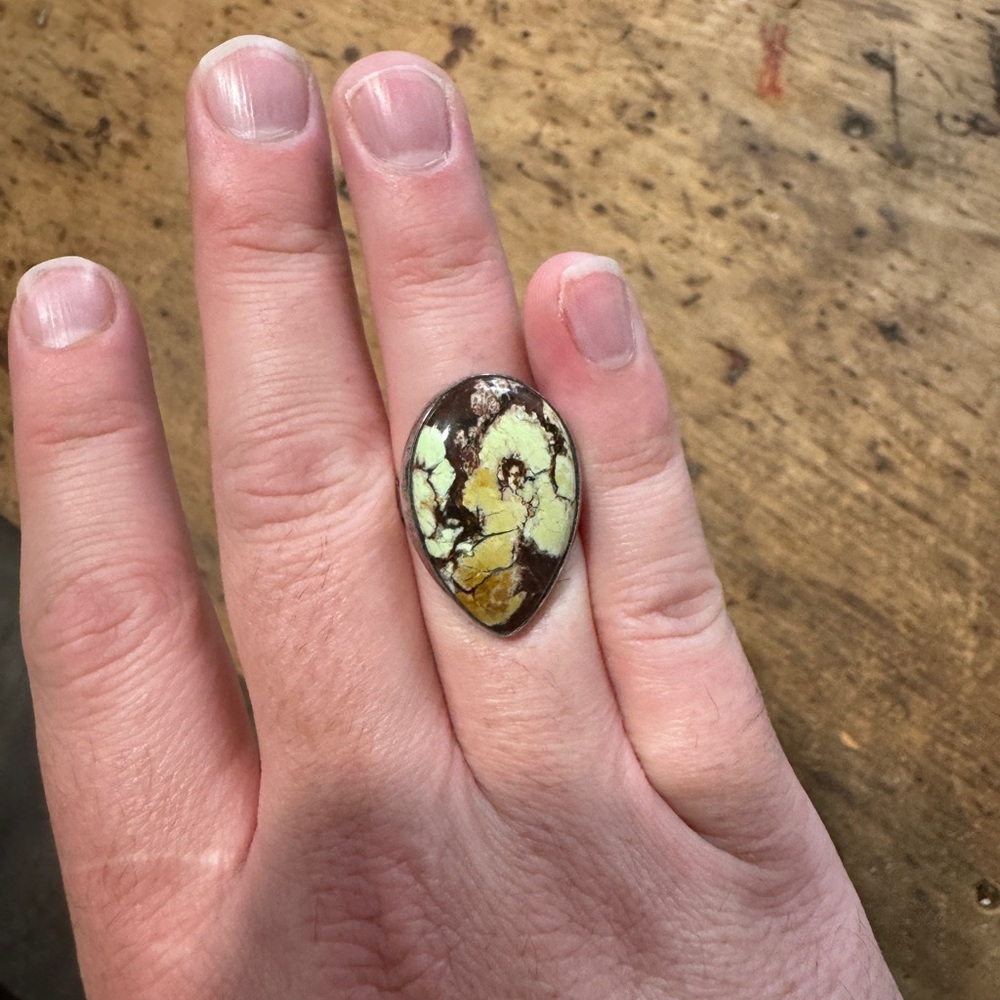 Unique Brown and Green Teardrop Ring